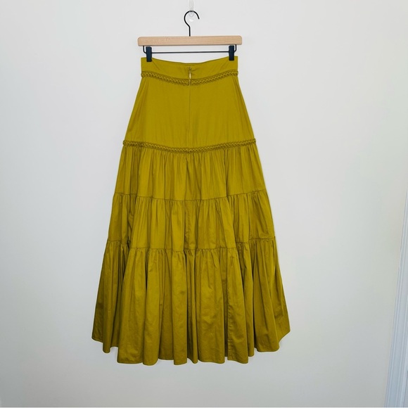 AJE  CASABLANCA BRAIDED TIERED MAXI SKIRT IN OLIVE GREEN boho quiet luxury - Picture 10 of 13